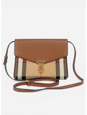 Burberry Macken House Check Canvas Tan Leather Crossbody | Very Good